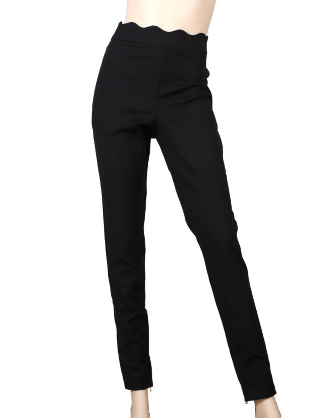 Gucci Black Scalloped High-Waist stretchy cotton Skinny Pants 46/10